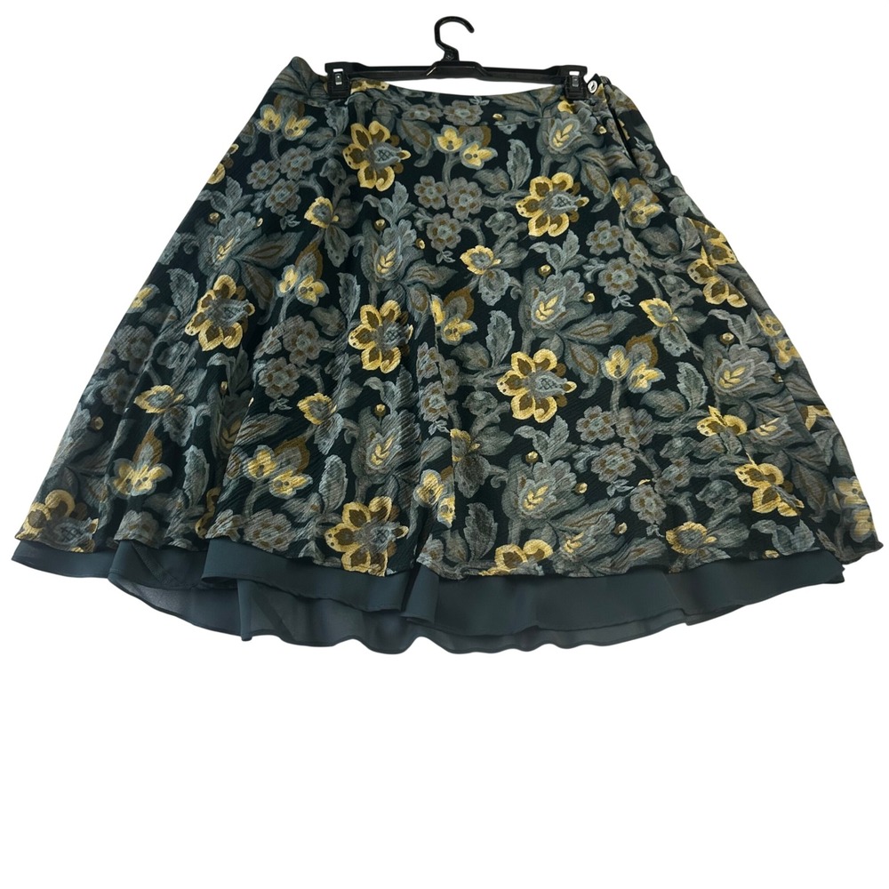 Jones New York Floral Wool Blend Midi Skirt Teal Yellow Plus Size 18W